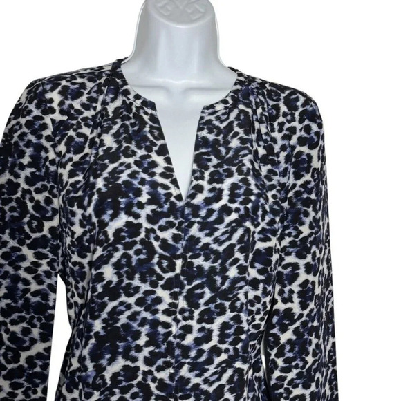 Rebecca Taylor size 2 blue leopard print silk blouse long sleeves - Picture 4 of 9